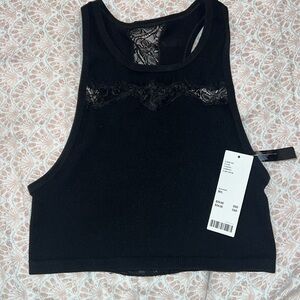 Black Lace-Trim Racerback Crop Tank Top Brand New Medium